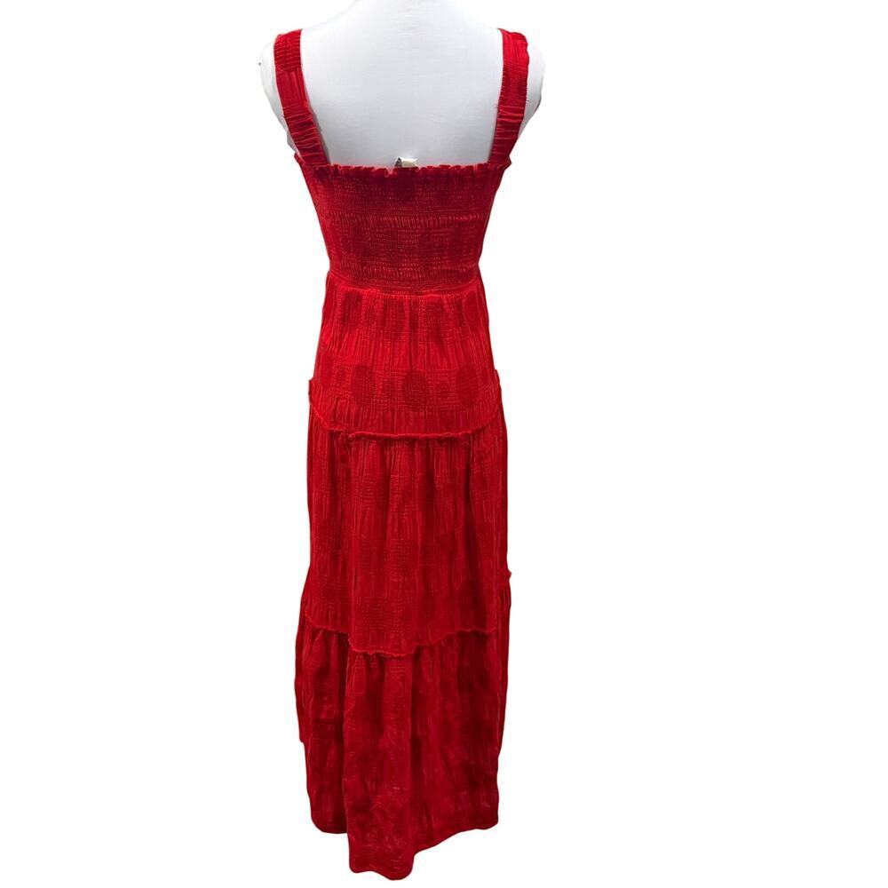 Umgee Red Smocked Cotton Maxi Dress Tiered Thick Strap Medium Resort Summer - Picture 3 of 9